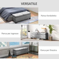 Panca Fondoletto Contenitore in Tessuto con Imbottitura Trapuntata, 116x41x47cm, Grigio