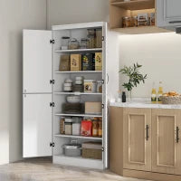 Credenza Cucina Alta con Armadietti e 4 porte 6 mensole di archiviazione, stile moderno, 76 x 40 x 177cm, bianco| Aosom Italy