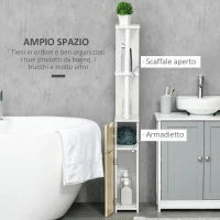 kleankin Colonna Bagno con 2 Ripiani e 2 Armadietti, Mobile Alto Salvaspazio 15.2x29.8x118 cm, Bianco e color Legno