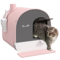 Lettiera per Gatti Chiusa con Filtri, Paletta e Vassoio, Struttura in PP, 43x44x47cm, Rosa
