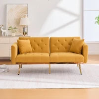 Divano Letto 3 Posti in Velluto con Regolabile Posizioni, Robuste Struttura in Metallo, ideale per Soggiorno e Camera da Letto, Giallo senape