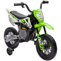 Moto Elettrica per Bambini con Rotelle e Indicatore di Carica, in PP e Metallo, 107x56x70 cm, Verde