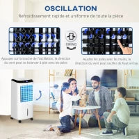 Climatizzatore Raffrescante d'Aria Mobile, Ventilatore Ionizzatore 4 in 1 con Telecomando, Portatile, Silenzioso, Oscillante 60W, Capacità Massima Serbatoio 10L, Ideale Stanze 20 m² Massimo, Bianco e Nero