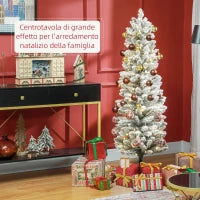 Albero di Natale Innevato con 263 Rami e Luci LED Bianche in Plastica e Metallo, Ø45x150 cm, Verde