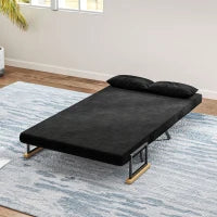 Divano Letto 3 in 1 in Tessuto Effetto Velluto con Schienale Regolabile e 2 Cuscini, 102x73x81 cm, Nero