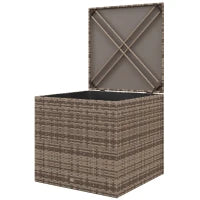 Baule da Esterno in Rattan PE e Acciaio con Fodera Interna, 75x75x70 cm, Nero e color Sabbia