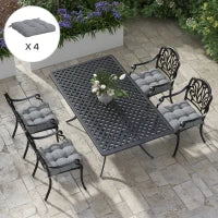 Set di 4 Cuscini per Sedie da Giardino, Cuscini per Esterno Trapuntati, 48L x 48P cm, Grigio