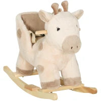 Giraffa a dondolo per bambini con suoni e cintura di sicurezza, 68x35x50cm, Beige
