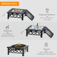 Braciere da Giardino con Coperchio Parascintille e Griglia per Barbecue in Metallo 76x76x47cm Nero