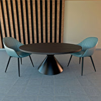 Graal Black - Tavolo Rotondo Ø120 cm Base a Doppio Cono in Metallo e Top in Legno Laminato Nero