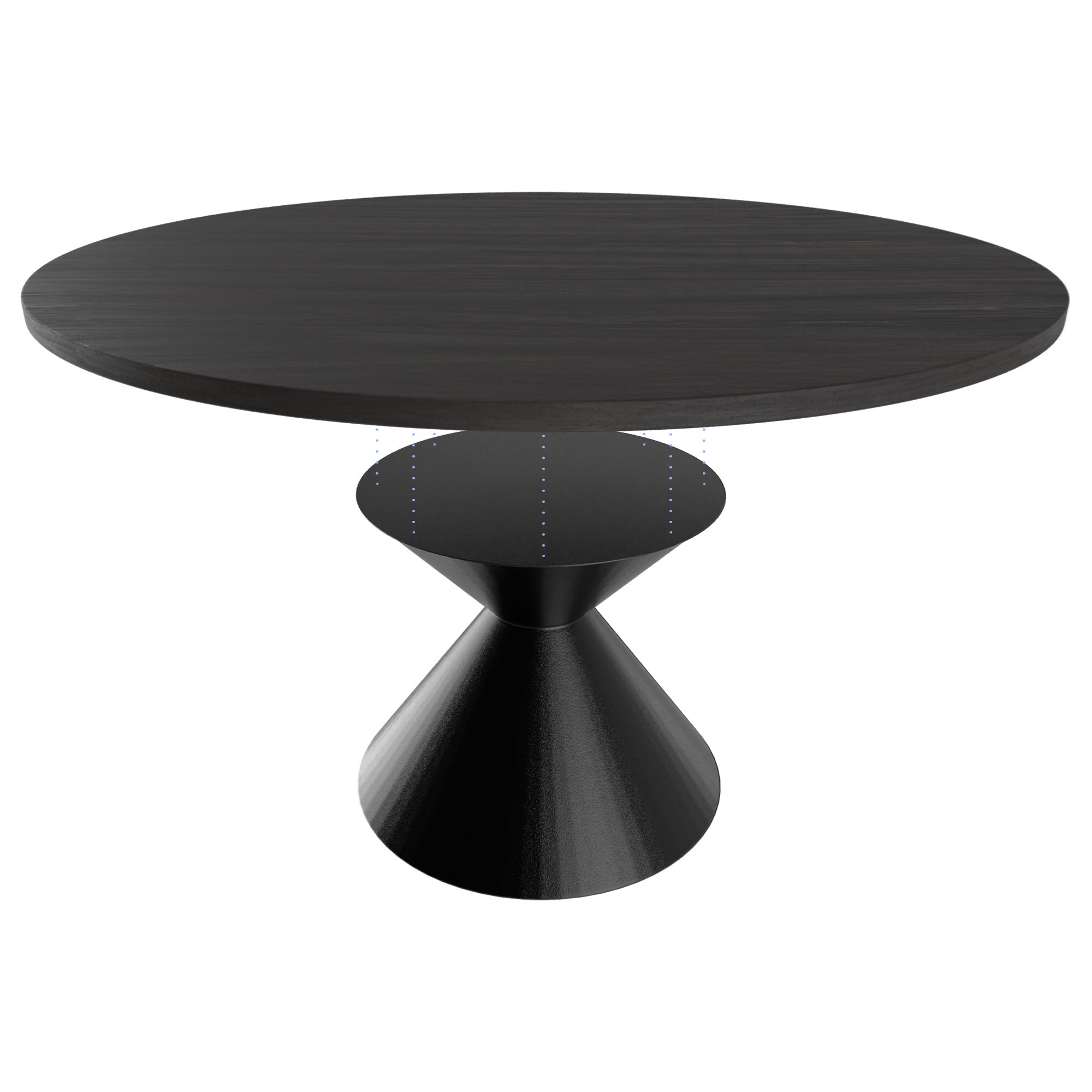 Graal Black - Tavolo Rotondo Ø120 cm Base a Doppio Cono in Metallo e Top in Legno Laminato Nero