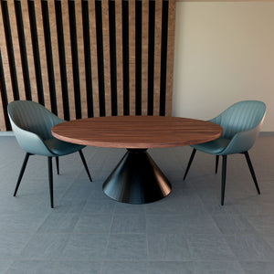 Graal Black - Tavolo Rotondo Ø120 cm Base a Doppio Cono Nero in Metallo e Top in Legno Laminato Ebony
