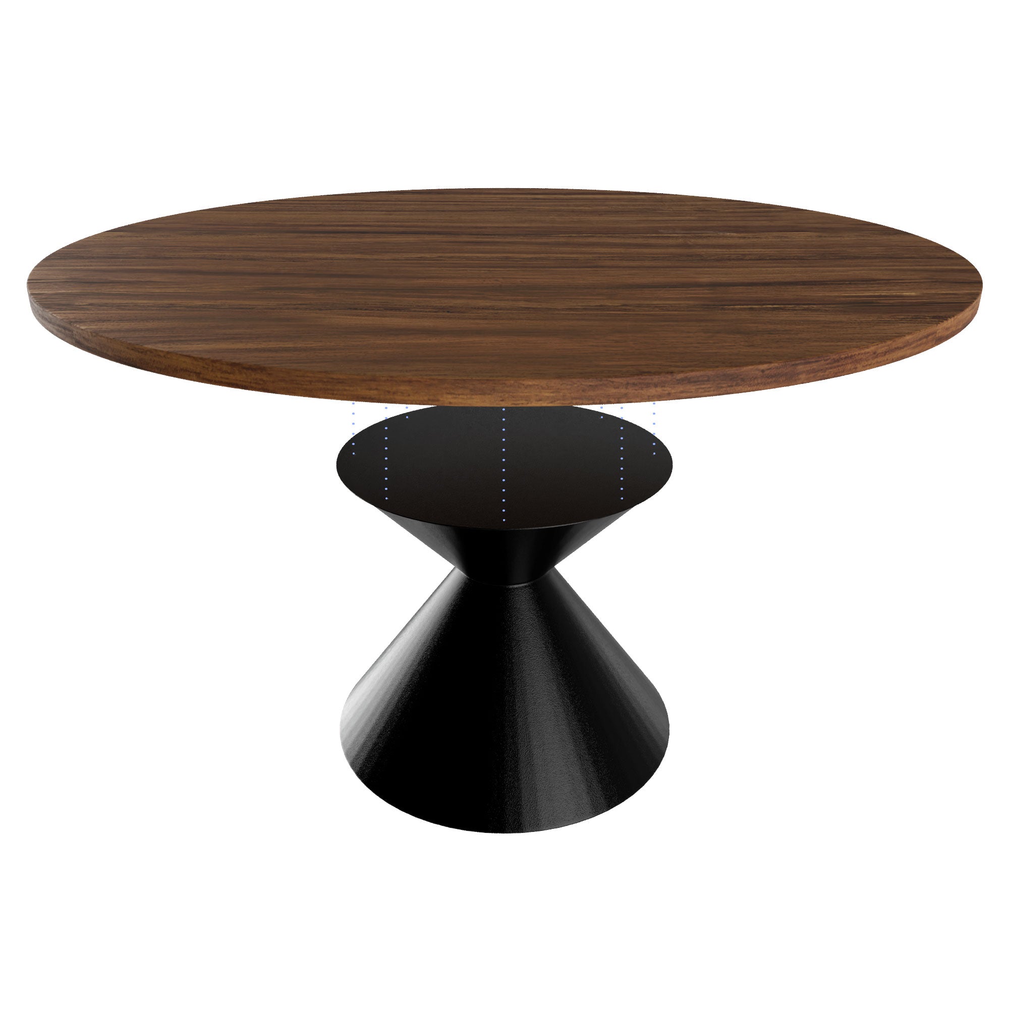 Graal Black - Tavolo Rotondo Ø120 cm Base a Doppio Cono Nero in Metallo e Top in Legno Laminato Ebony