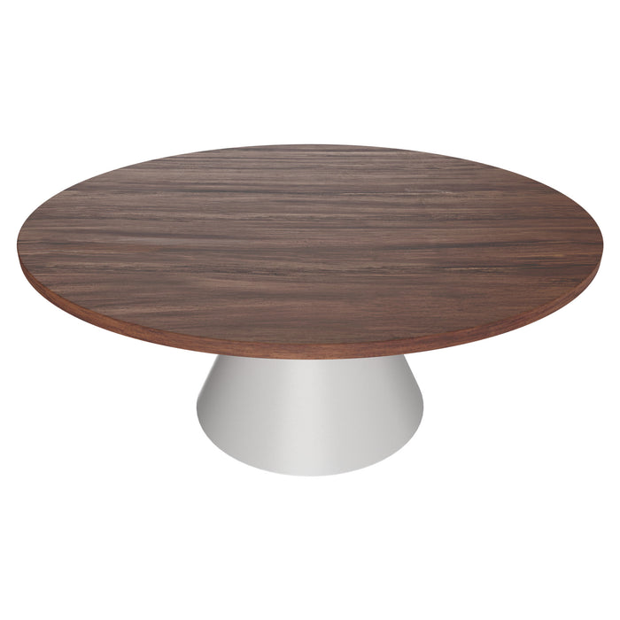 Artù White - Tavolo da pranzo rotondo ⌀ 120 cm in legno laminato con base a cono in metallo-Marrone
