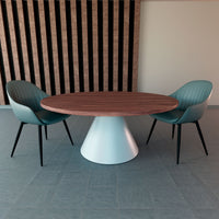 Artù White - Tavolo da pranzo rotondo ⌀ 120 cm in legno laminato con base a cono in metallo-Marrone