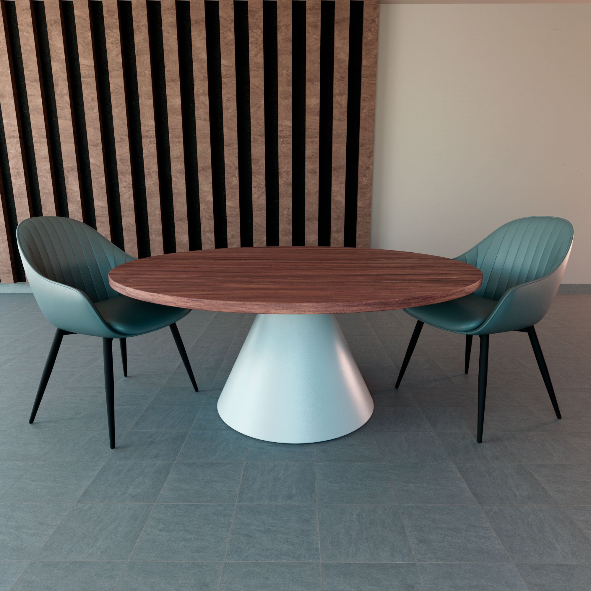 Artù White - Tavolo da pranzo rotondo ⌀ 120 cm in legno laminato con base a cono in metallo-Marrone