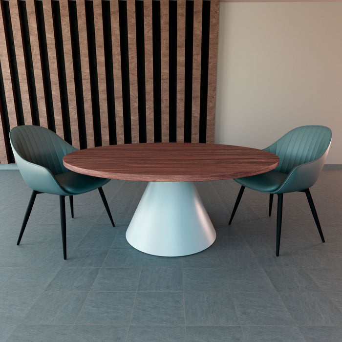 Artù White - Tavolo da pranzo rotondo ⌀ 120 cm in legno laminato con base a cono in metallo-Marrone
