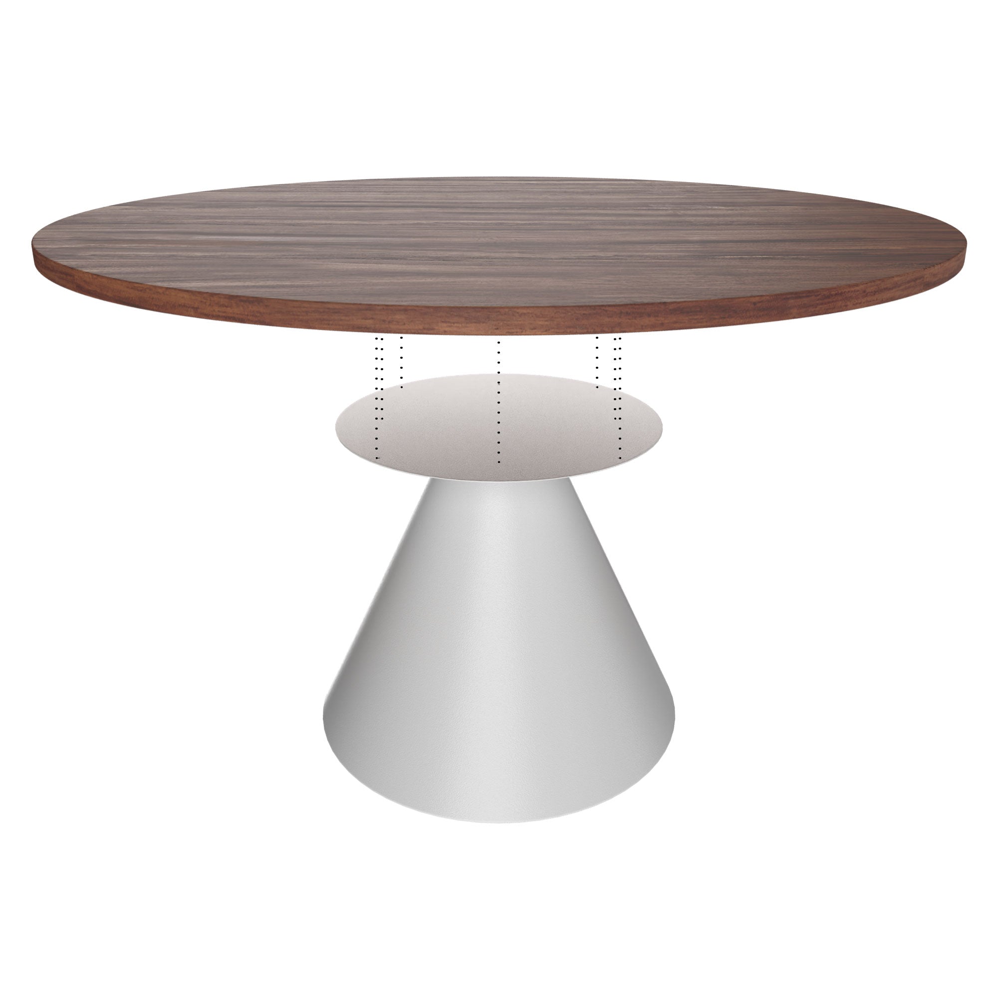 Artù White - Tavolo da pranzo rotondo ⌀ 120 cm in legno laminato con base a cono in metallo-Marrone