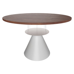 Artù White - Tavolo da pranzo rotondo ⌀ 120 cm in legno laminato con base a cono in metallo-Marrone