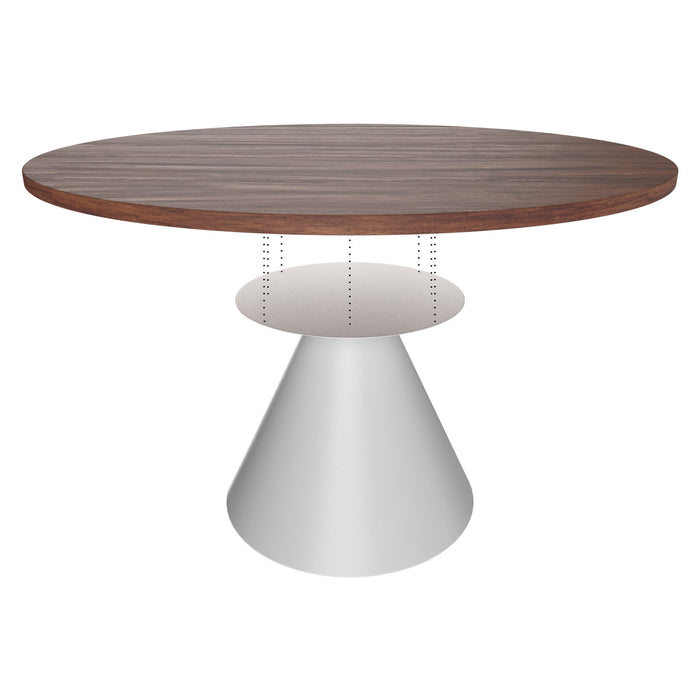 Artù White - Tavolo da pranzo rotondo ⌀ 120 cm in legno laminato con base a cono in metallo-Marrone