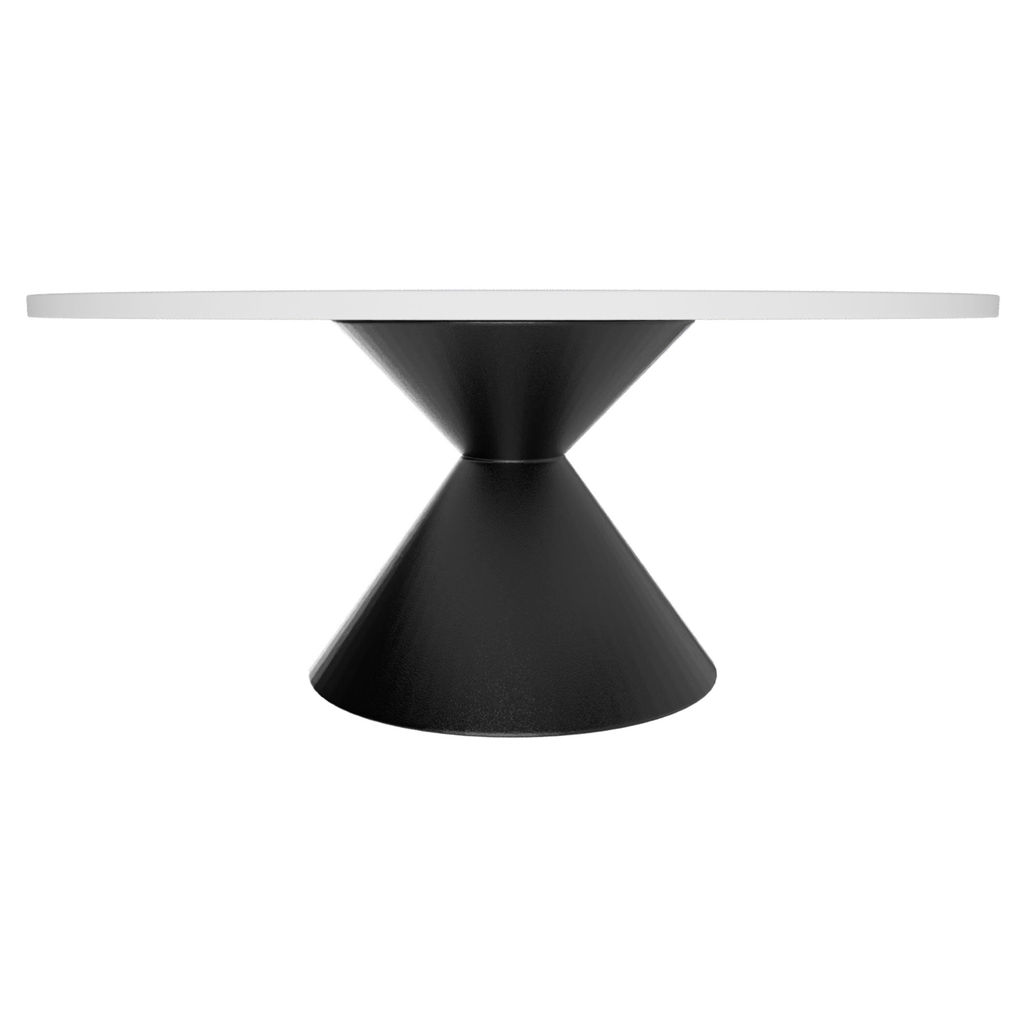 Graal Black - Tavolo Rotondo Ø120 cm Base a Doppio Cono Nero in Metallo e Top in Legno Laminato Bianco