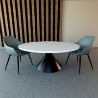 Graal Black - Tavolo Rotondo Ø120 cm Base a Doppio Cono Nero in Metallo e Top in Legno Laminato Bianco
