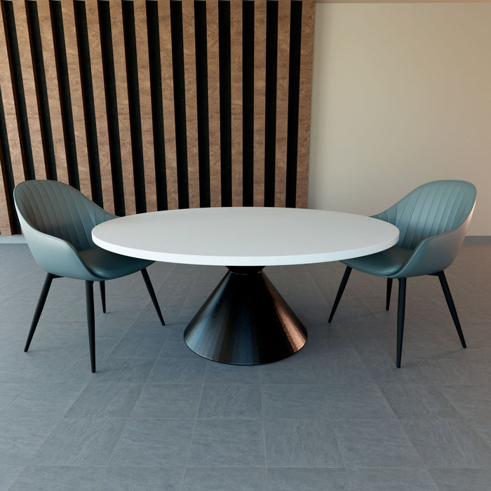Graal Black - Tavolo Rotondo Ø120 cm Base a Doppio Cono Nero in Metallo e Top in Legno Laminato Bianco