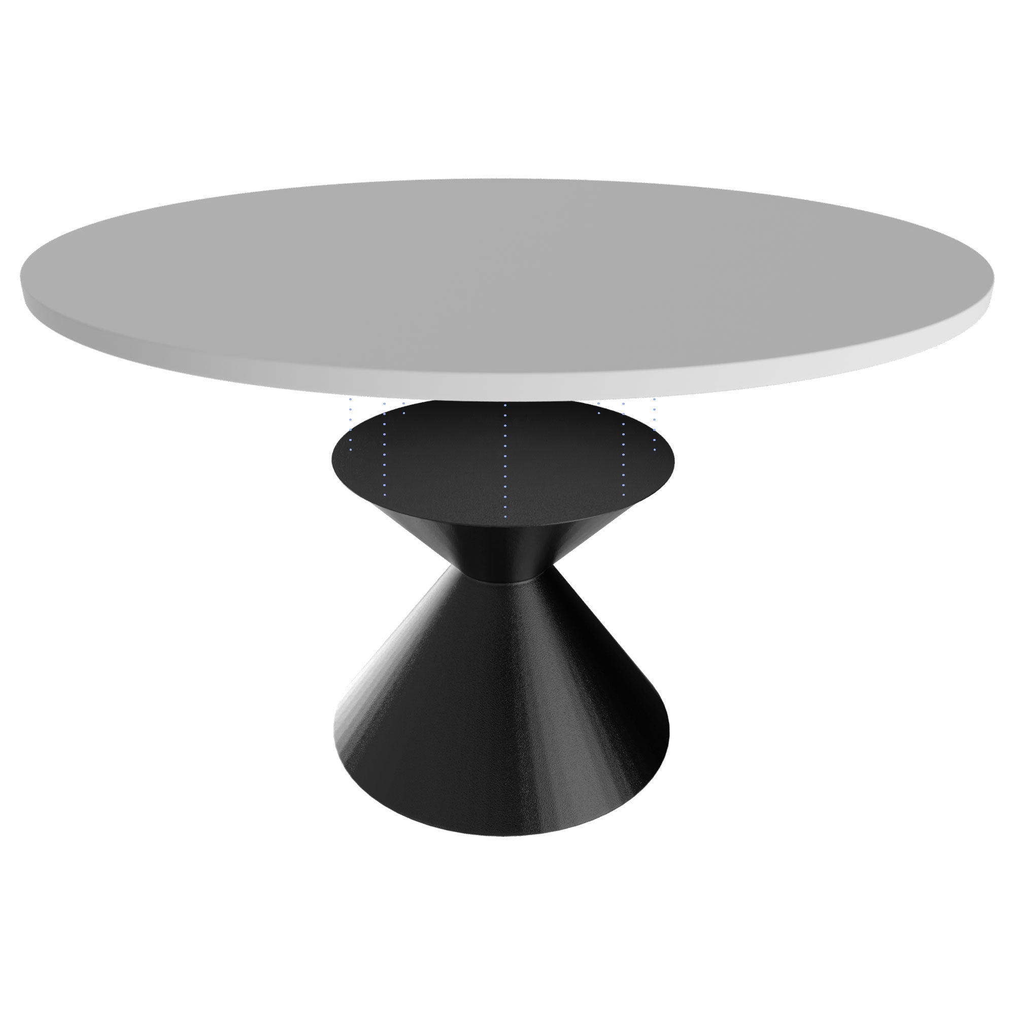 Graal Black - Tavolo Rotondo Ø120 cm Base a Doppio Cono Nero in Metallo e Top in Legno Laminato Bianco