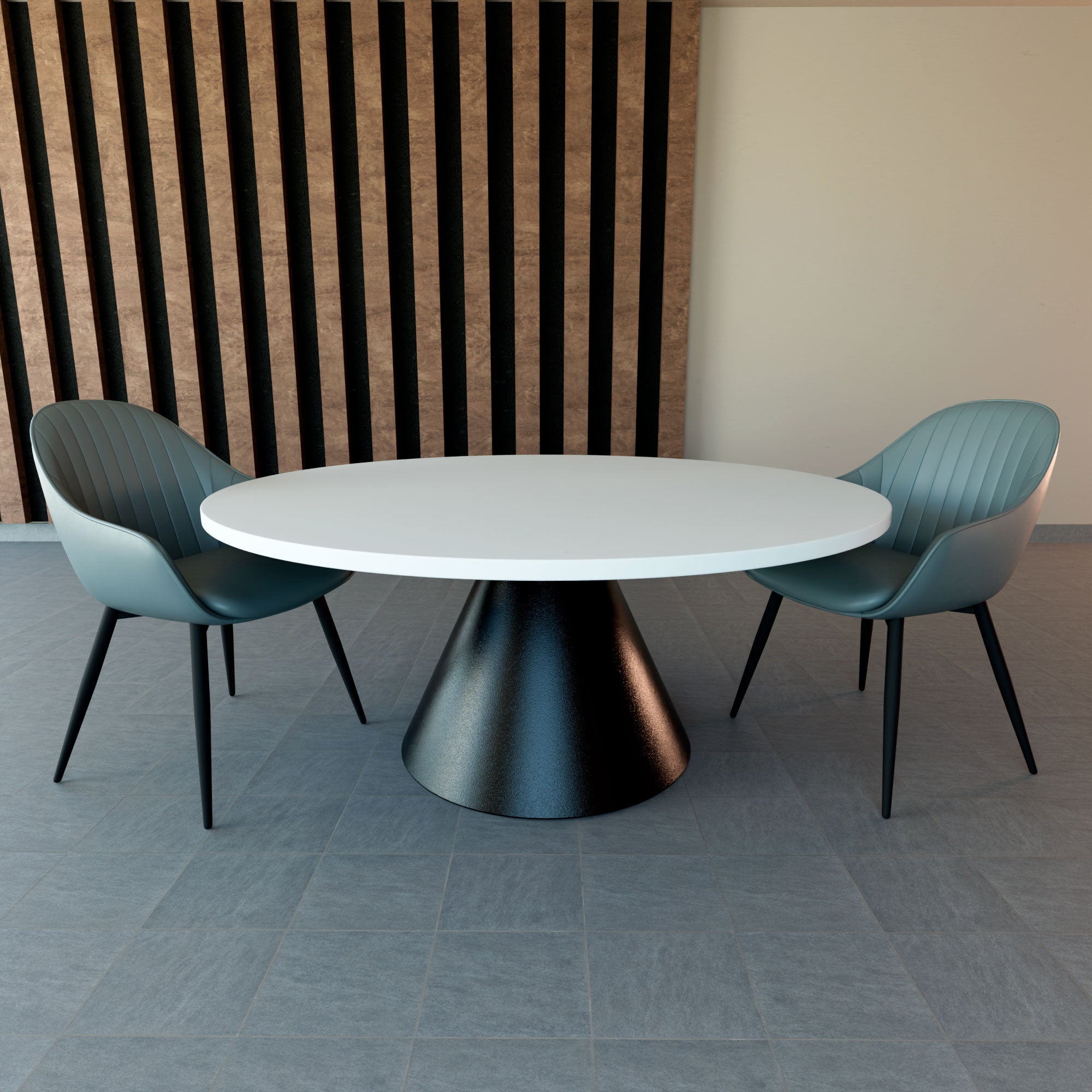Artù Black - Tavolo da pranzo rotondo ⌀ 120 cm in legno laminato con base a cono in metallo-Bianco