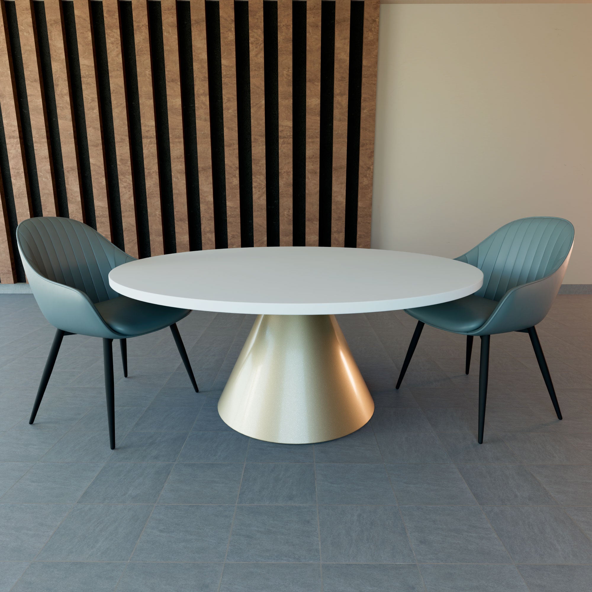 Artù Brass - Tavolo da pranzo rotondo ⌀ 120 cm in legno laminato con base a cono in metallo-Bianco