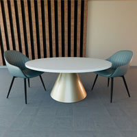 Artù Brass - Tavolo da pranzo rotondo ⌀ 120 cm in legno laminato con base a cono in metallo-Bianco
