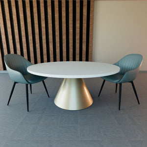 Artù Brass - Tavolo da pranzo rotondo ⌀ 120 cm in legno laminato con base a cono in metallo-Bianco