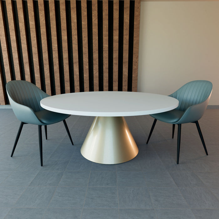 Artù Brass - Tavolo da pranzo rotondo ⌀ 120 cm in legno laminato con base a cono in metallo-Bianco