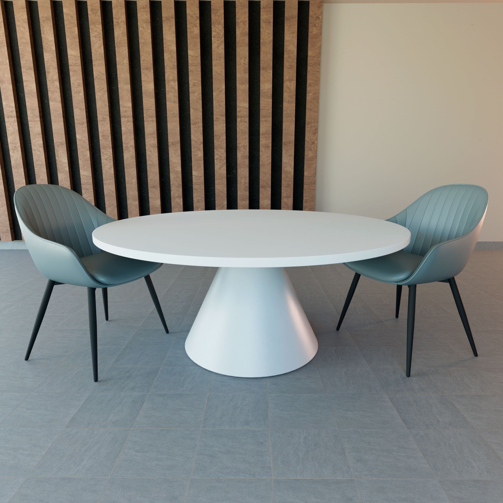 Artù White - Tavolo da pranzo rotondo ⌀ 120 cm in legno laminato con base a cono in metallo-Bianco
