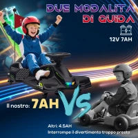 Go Kart Elettrico per Bambini 8-12 Anni Velocità 3-8 km/h per Drifting con Luci e Musica, Nero