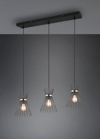 ROD SOSPENSIONE 3 DIFFUSORI BACCHETTE DI METALLO NERO E ORO L. 82CM 3 LUCI ATTACCO E27