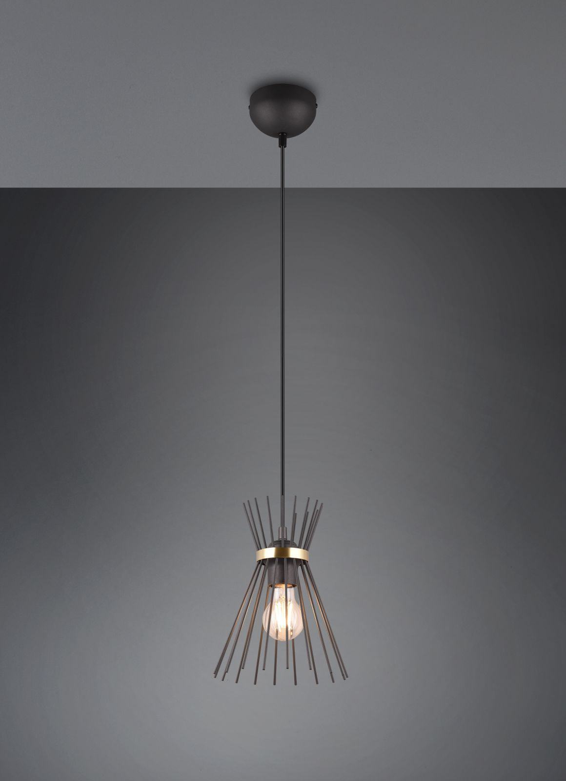 ROD SOSPENSIONE BACCHETTE DI METALLO NERO E ORO D. 20CM 1 LUCE ATTACCO E27