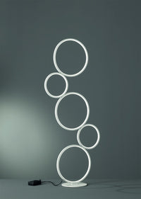 RONDO LAMPADA DA TERRA LED 36W 4700lm, 3000K 5 CERCHI METALLO BIANCA OPACO DIMMERABILE H. 45CM