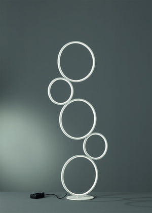 RONDO LAMPADA DA TERRA LED 36W 4700lm, 3000K 5 CERCHI METALLO BIANCA OPACO DIMMERABILE H. 45CM