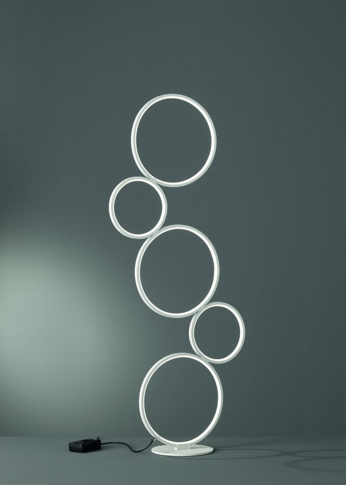 RONDO LAMPADA DA TERRA LED 36W 4700lm, 3000K 5 CERCHI METALLO BIANCA OPACO DIMMERABILE H. 45CM