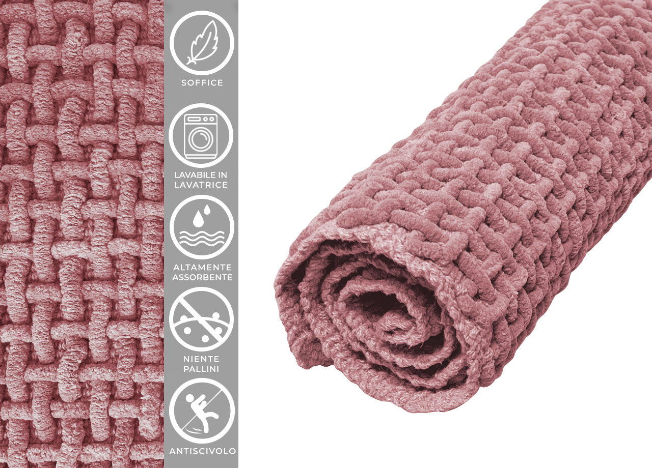 Tappeto Bagno Doccia Antiscivolo In Microfibra Super Assorbente Osaka - 50x80 - Rosa