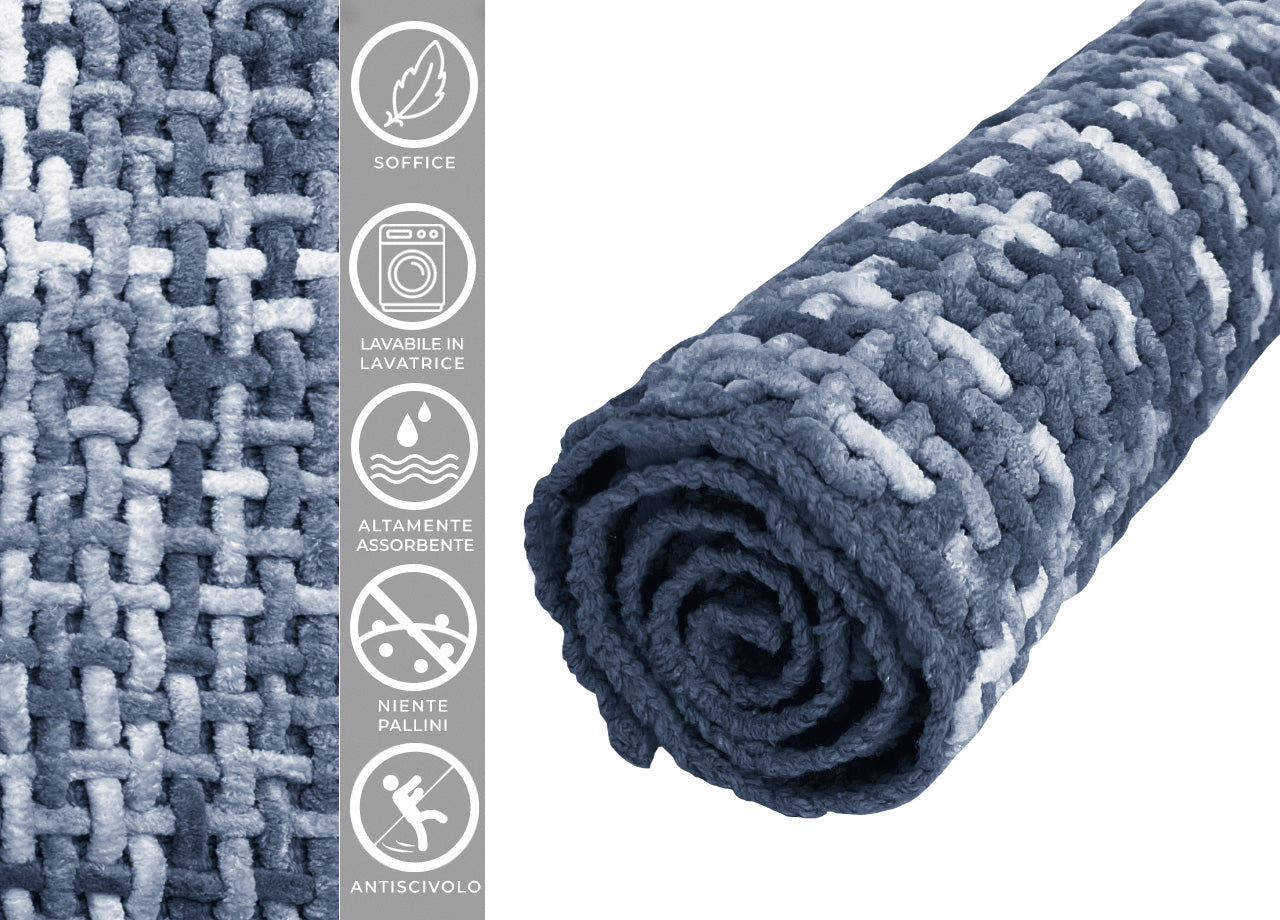 Tappeto Bagno Doccia Antiscivolo In Microfibra Super Assorbente Plot - 50x80 - Blu