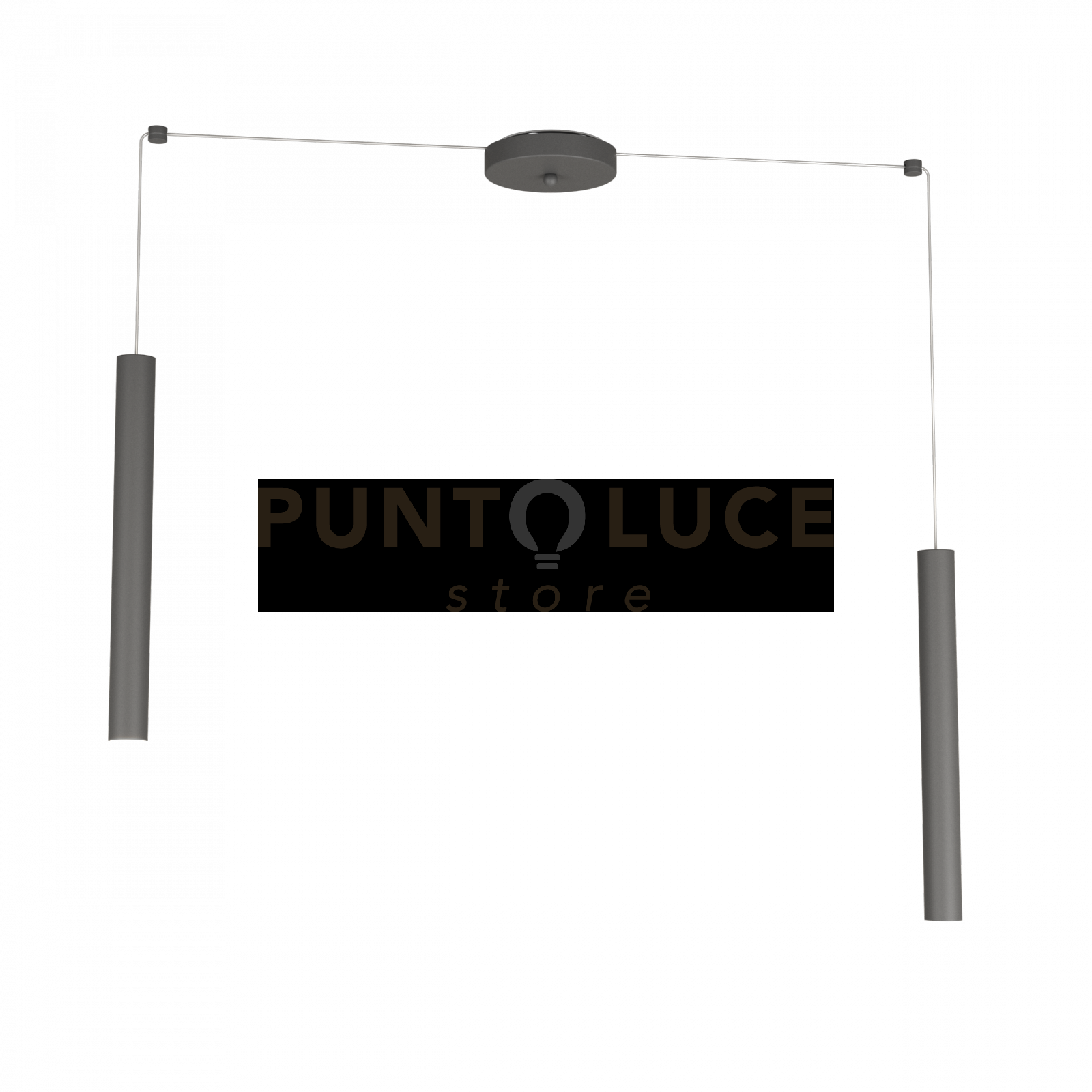 ROUND TUBE SOSPENSIONE 2 LUCI GRIGIO ANTRACITE CAVO CM.250 CON BASE 1174-S2-GA