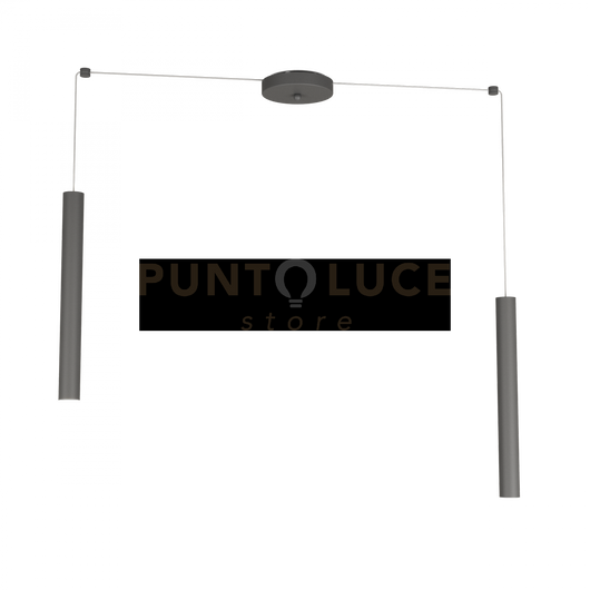 ROUND TUBE SOSPENSIONE 2 LUCI GRIGIO ANTRACITE CAVO CM.250 CON BASE 1174-S2-GA