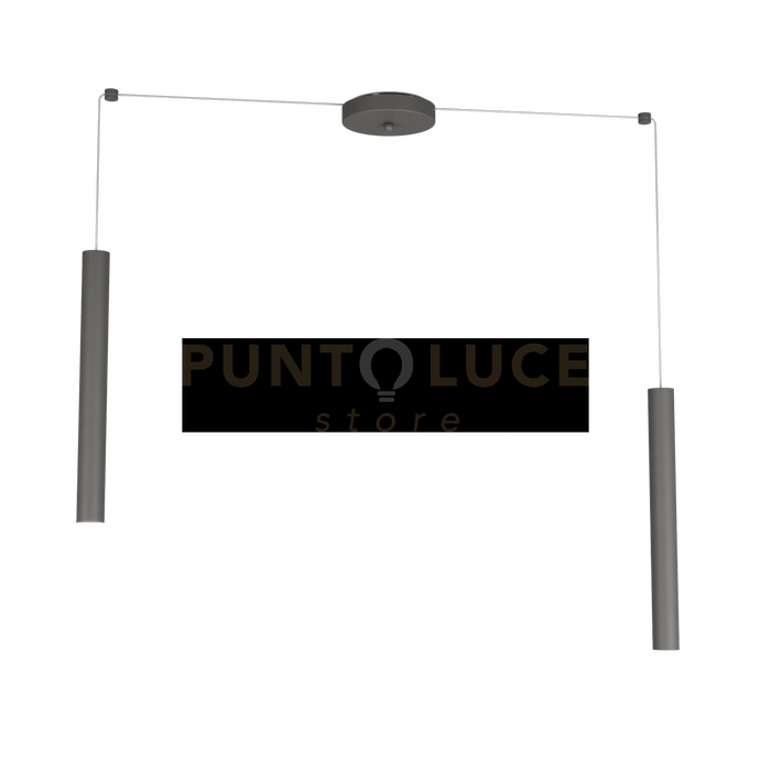 ROUND TUBE SOSPENSIONE 2 LUCI GRIGIO ANTRACITE CAVO CM.250 CON BASE 1174-S2-GA