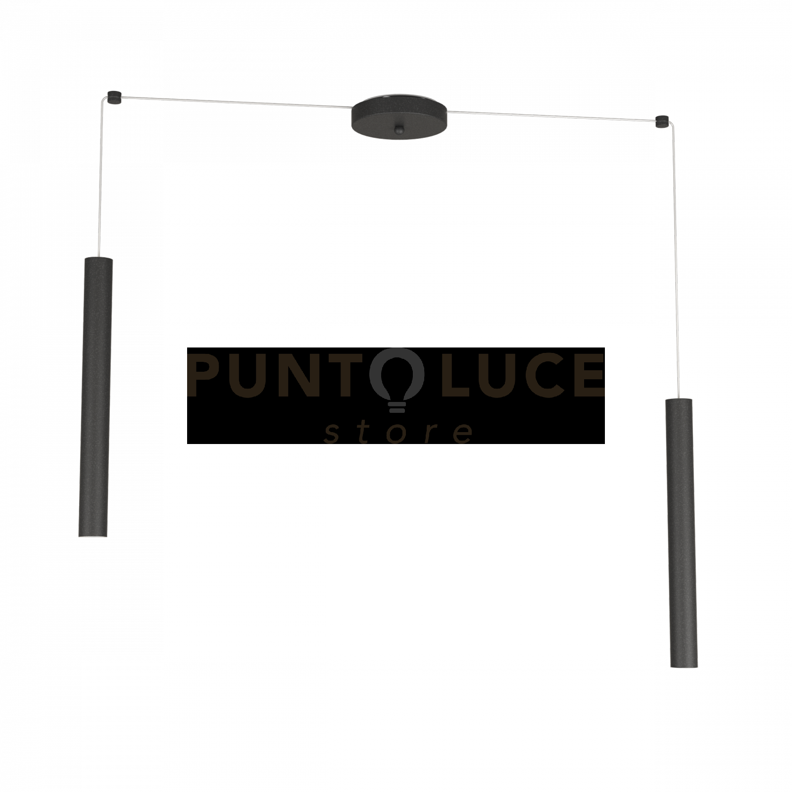 ROUND TUBE SOSPENSIONE 2 LUCI NERO CAVO CM.250 CON BASE 1174-S2-NE