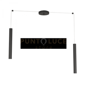 ROUND TUBE SOSPENSIONE 2 LUCI NERO CAVO CM.250 CON BASE 1174-S2-NE