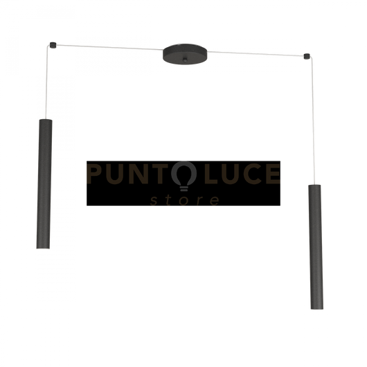 ROUND TUBE SOSPENSIONE 2 LUCI NERO CAVO CM.250 CON BASE 1174-S2-NE