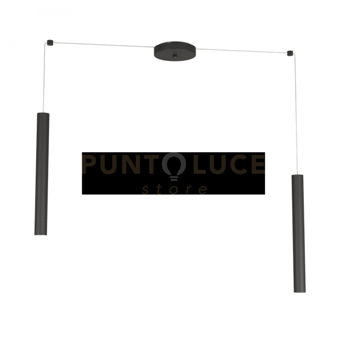 ROUND TUBE SOSPENSIONE 2 LUCI NERO CAVO CM.250 CON BASE 1174-S2-NE