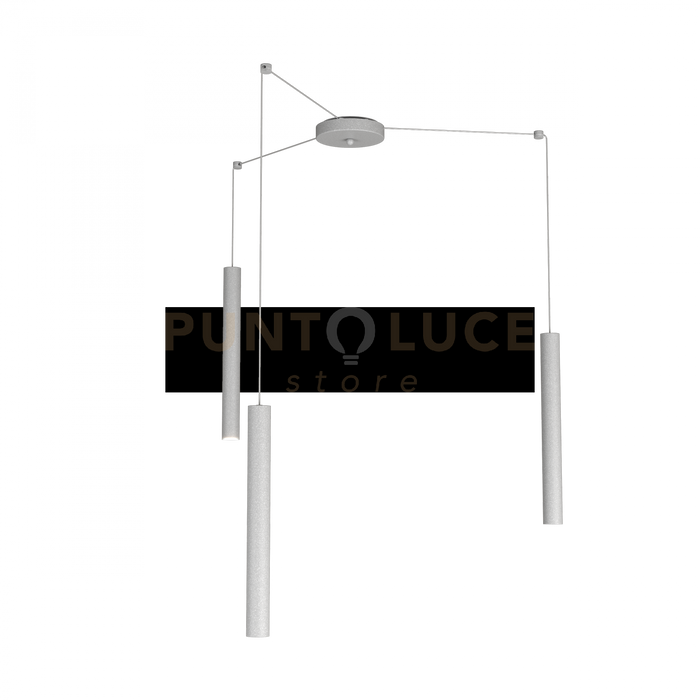 ROUND TUBE SOSPENSIONE 3 LUCI GRIGIO CAVO CM.250 CON BASE 1174-S3-GR